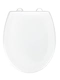 WENKO WC-Sitz Tallone, kratzfester Toilettensitz aus antibakteriellem Duroplast in Weiß mit hygienischer 2-Knopf Fix-Clip Edelstahlbefestigung & Absenkautomatik, made in Europe, 1,9 kg, 37,1 x 43,5