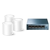 TP-Link Deco X50 Mesh WLAN Set (3 Pack), Wi-Fi 6 AX3000 Dual Band Router & Repeater & LS105G 5-Ports Gigabit Netzwerk Sw