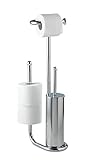 WENKO Stand WC-Garnitur Universalo Chrom, mit integriertem Toilettenpapierhalter und WC-Bürstenhalter, aus verchromtem Stahl, 20 x 62,5 x 23