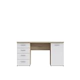 FORTE Net 106 Schreibtisch mit 4 Schubladen und 1 Tür, Holzwerkstoff, Sonoma Eiche + Weiß, 145 x 60 x 76.3