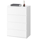 FOREHILL Kommode mit 4 Schubladen in Weiß, Schubladenschrank Sideboard für Schlafzimmer Flur Wohnzimmer 55x33x80