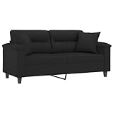 vidaXL Sofa 2 Sitzer, Couch mit Kissen, Liegesofa für Wohnzimmer, Polstersofa Sessel Relaxsofa Loungesofa Relaxcouch, Schwarz Mikrofasergeweb