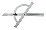 WRS Präz.-Winkelmesser mit verstellbarer Schiene, 10-170°, rostgeschützt, mattverchromt, mit Metall-Feststellschraube, im Etui, Größe: 150 x 300