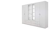 Rauch Möbel Gamma Schrank Drehtürenschrank Kleiderschrank in Weiß mit Spiegel 6-türig, inklusive Zubehörpaket Basic 3 Kleiderstangen, 3 Einlegeböden BxHxT 271 x 210 x 54