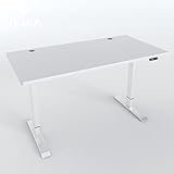 VESKA Höhenverstellbarer Schreibtisch (140 x 70 cm) - Sitz- & Stehpult - Bürotisch Elektrisch Höhenverstellbar mit Touchscreen & Stahlfüßen (Weiß/Weiß)