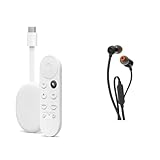 Chromecast mit Google TV (4K) Schnee - Bringt Unterhaltung per Sprachsuche & JBL Tune 110 – In-Ear Kopfhörer mit verwicklungsfreiem Flachbandkab