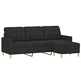 [Finlon Sofa] 3-Sitzer-Sofa mit Hocker – elegantes schwarzes Stoffsofa, 180 cm Länge-Schw