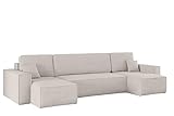 Kaiser Möbel Ecksofa Best U-Form mit schlaffunktion und bettkasten - Modern Design Couch, Sofagarnitur, Couchgarnitur, Polsterecke, freistehend, Dicker Cord, Beig