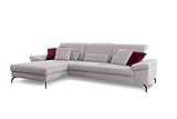CAVADORE Ecksofa Carmen / Cord-Sofa mit XL-Longchair, Sitztiefenverstellung, Armteilverstellung + Kopfteilverstellung / 301 x 84 x 195 / Fein-Cord, Hellg