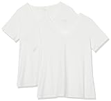 Amazon Essentials Damen Kurzärmeliges T-Shirt mit V-Ausschnitt, Klassischer Schnitt, 2er-Pack, Weiß, M