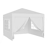 Wiltec Pavillon 3 x 3 m in Weiß mit UV-Schutz 50+, Gartenpavillon mit abnehmbaren Seiten, Partyzelt mit Fenstern für z. B. Terrasse und F