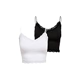 ONLY Damen Onlvicky Lace Seamless Cropped Top im Doppelpack (as3, Alpha, m, l, Regular, Short, Bright White/Black)