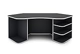 byLIVING THANATOS/Gaming-Tisch in Anthrazit mit Kanten in Weiß/Eck-Schreibtisch mit viel Stauraum und XXL Tischplatte/Computer/PC/Arbeits-Tisch / 198x76x85cm (BxHxT)