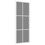 KOIECETA Glastür Innentür mit Montagematerialien Industrie-Stil Wohnungstür Zimmertür Tür ESG Glas Aluminium Aluminiumgriff (Weiß und Dunkel-transparent, 3x2 Raster/83 x 201.5 cm)
