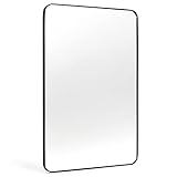 Minuover Badezimmerspiegel für Waschbecken, 50,8 x 76,2 cm, rechteckiger Spiegel, abgerundete Ecken, schwarzer Metallrahmen, Kosmetikspiegel für Wand, horizontal oder vertik