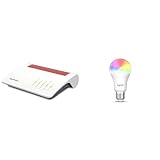 AVM Fritz!Box 5590 Fiber & Fritz!DECT 500 LED Lampe (Smarte LED-Lampe E27 für farbiges und weißes Licht, dimmbar, 2700 K, 9 W, 806 Lumen, 20002909)