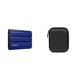 Samsung Portable SSD T7 Shield (MU-PE1T0R/EU), 1 TB, USB 3.2 Gen.2, 1.050 MB/s Lesen, 1.000 MB/s Schreiben, Blau + Amazon Basics Festplattentasche, schw