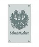 Zunft- Schild - Handwerker-Zeichen, edle Acryl-Kunststoff-Platte mit Beschriftung - Schuhmacher - in gold, silber, schwarz oder weiß - 309419 Farbe weiß