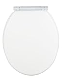 WENKO WC-Sitz Morra, Toilettensitz mit durchgehendem Scharnier und Absenkautomatik aus mehrfach lackiertem FSC-zertifiziertem MDF, WC-Deckel mit Fix-Clip Hygienebefestigung, 35 x 42 cm, Weiß g