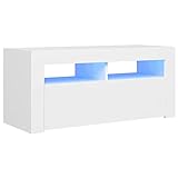 vidaXL TV Schrank mit LED-Leuchten Lowboard Fernsehschrank Fernsehtisch Sideboard HiFi-Schrank TV Möbel Tisch Board Weiß 90x35x40