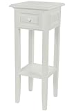 Spetebo Telefontisch im Landhaus Stil weiß - Beistelltisch mit Schublade - Holz Blumentisch Nachttisch 67x25x25