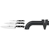 Zwilling Professional S Messer-Set, 3-teilig, Rostfreier Spezialstahl/Kunststoff-Griff mit Nieten, Schwarz & Twinsharp Messerschärfer für Grob- und F