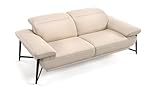 Sofanella Leder 2-Sitzer Sofa Bianco - Hochwertige Zweisitzer Couch italienisches Design - Designer Ledersofa mechanische Kopfteilverstellung - C