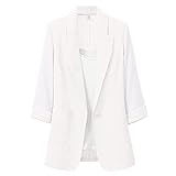 Notinzo Baumwolle und Leinen, mittlere Länge, große Damen-Anzugjacke Mantel Nicki Damen (White, M)