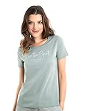 ROADSIGN australia Damen T-Shirt mit Rundhalsausschnitt & Logo-Print, 100% Baumwolle Salbei | XL