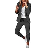 Hosenanzüge für Damen,2-teilig Anzug Karo Einfarbig Zweiteiler Slimfit Festlich Sportlich Streetwear Elegant Business Set Blazer H