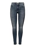 ONLY Damen Skinny Fit Jeans | Normal Waist Denim Stretch Hose | Bleached Used Design ONLWAUW, Farben:Dunkelblau, Größe:M / 32L