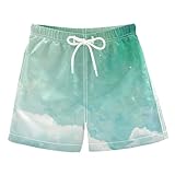 KAAVIYO Grüne Wolke Aquarell Weiß Badehose für Jungen Badeshorts Sporthose Schnell Trocknende Hose für S