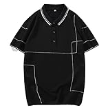 Herren-Poloshirt, kurzärmelig, für Business, Freizeit, schmale Oberteile, Schwarz , XL