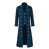 Langarm-Stehkragen dreireihiger Herrenmantel mit Riemen und Taille im langen Stil Jacken Männer Vintage mittelalterlicher (Blue, XXL)