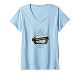 Damen Mount Shasta Retro Vintage Urlaub Souvenir T-Shirt mit V