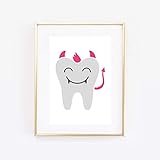 Din A4 Kunstdruck - ungerahmt - Zahn als Teufel Zähne Zahnarzt Zahnfee Comic Style Druck Poster B