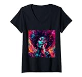 Damen Funkiger psychedelischer Afro T-Shirt mit V