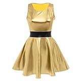 ODIZLI Ärmelloses Skateboardkleid für Damen, metallisches Kleid für Damen, glitzernd, glänzende Kleider, Partykleidung, Gold, Groß