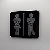 WC Schild Selbstklebend 'Classic Duo' | Gäste | Klo | Toilette | Mann und Frau | Türschild | Stilvoll | Selbstklebend inklu. Klebepunkte | Acrylglas schwarz glänzend | 8.5 x 9.5cm | Made in Germany