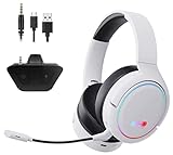 SLuB Gaming-Headset für Xbox One, Xbox Series X|S, Xbox 360, PS4, PS5, Switch, PC mit Noise Cancelling Mikrofon, RGB Beleuchtung, 7.1 Surround, Over Ear Kabelloses Gaming Headset (Weiß)