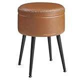VASAGLE EKHO Kollektion - Sitzhocker, Sitzbank mit Stauraum, Sitztruhe, Kunstleder, Nähte, Mid-Century-Modern-Stil, modern, rund, Stahlbeine, bis 150 kg belastbar, karamellbraun LOM005K01