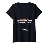 Lustiges Zigaretten Rauchen verkürzt Raucherpause Tabak T-Shirt mit V