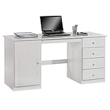 IDIMEX Schreibtisch Computertisch PC-Schreibtisch, Kiefer massiv in weiß lackiert mit Vier Schub