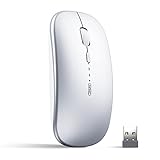 inphic Bluetooth Maus, Silent wiederaufladbare Maus kabellos 3-Modus (Bluetooth 5.0/4.0+2.4G), 1600 DPI Bluetooth Funkmaus Mouse Wireless für Mac, Laptop, Android Tablet, PC, silb