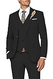 SPTALLFITJSV 3-teiliger Anzug für Herren, schmale Passform, Hochzeitsanzüge für Herren, elegante Ein-Knopf-Jacke, einreihige Weste, Hose, Schwarz, XL