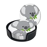 Ein Set mit 6 Leder-Untersetzern mit Halterungen (Koala-Blatt), für verschiedene wasserdichte, runde Untersetzer an Couchtischen, Restaurants, Büros und B