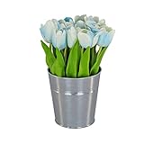 National Tree Company Künstlicher Blumenstrauß, Tulpenblüten, blau, inklusive robustem Metalltopf, Frühlingskollektion, 22,9
