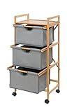 WENKO Wäschewagen Nori, mit 3 herausnehmbaren Körben, aus 100 % grauem Polyester, 44 x 96 x 34 cm, Natur/G