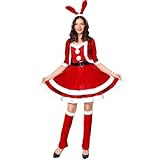 Alaurbeauty Damen Weihnachten Kleid Kostüm Halbarm Umhang Samt Hase Mädchen Kleid Kopfbedeckung Beinstulpen Set Weihnachten Fasching Cosplay (costume, Rot, One Size)