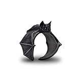 BlackAmazement Ring Größenverstellbar Uni Größe Fledermaus Bat Gothic Silber Schwarz Damen Herren (Schwarz)
